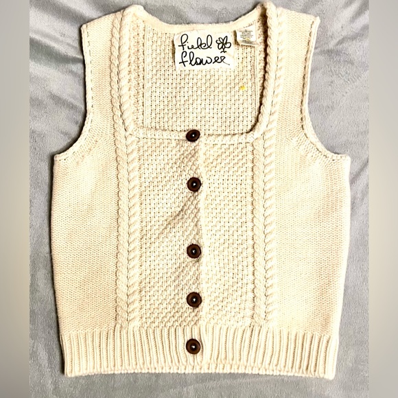 Field Flower Anthropology Lambswool Vest, Cable Knit Detailing cream, Lg - Picture 1 of 8